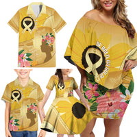 Polynesia Childhood Cancer Awareness Family Matching Off Shoulder Short Dress and Hawaiian Shirt Be Bold Go Gold Polynesian Art LT14 - Polynesian Pride