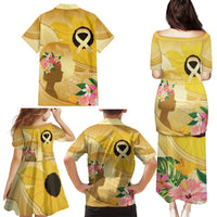 Polynesia Childhood Cancer Awareness Family Matching Puletasi and Hawaiian Shirt Be Bold Go Gold Polynesian Art LT14 - Polynesian Pride