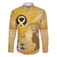 Polynesia Childhood Cancer Awareness Family Matching Puletasi and Hawaiian Shirt Be Bold Go Gold Polynesian Art LT14 Dad's Shirt - Long Sleeve Gold - Polynesian Pride