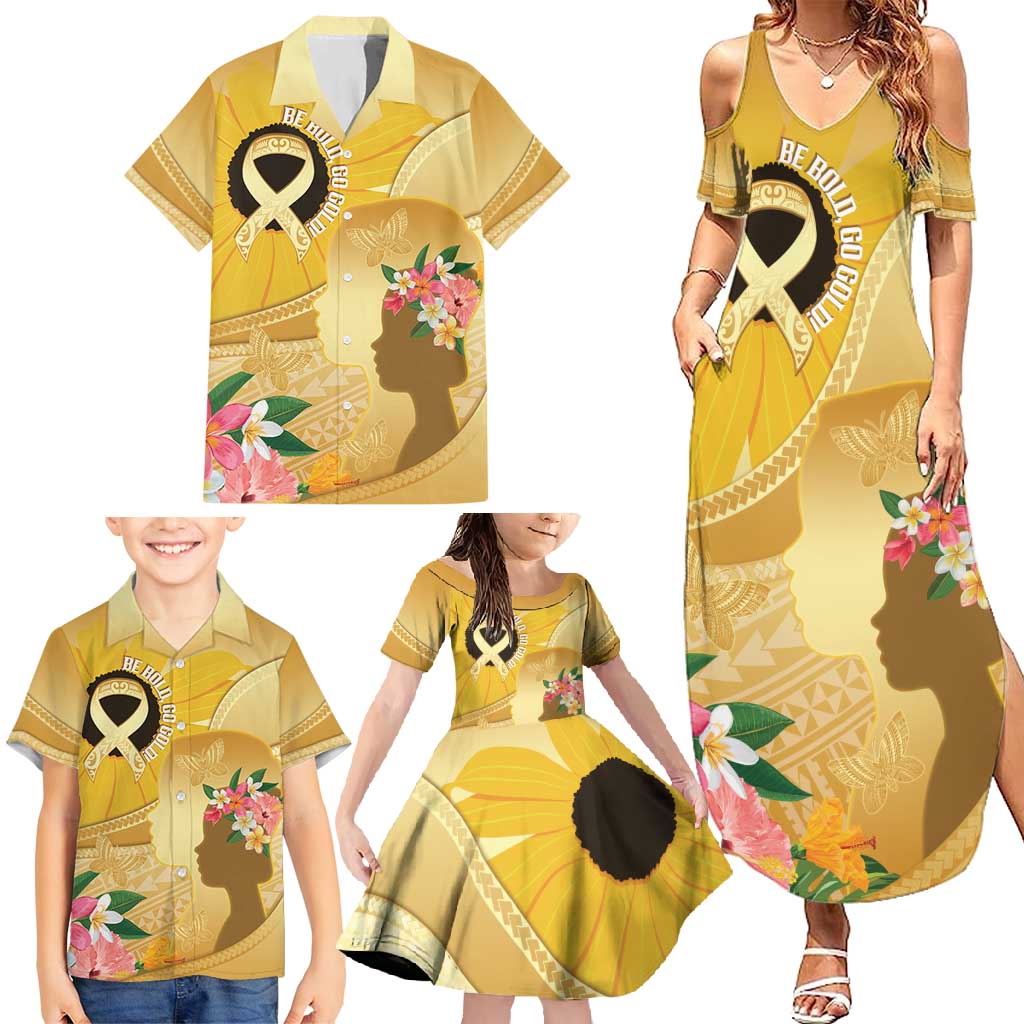 Polynesia Childhood Cancer Awareness Family Matching Summer Maxi Dress and Hawaiian Shirt Be Bold Go Gold Polynesian Art LT14 - Polynesian Pride