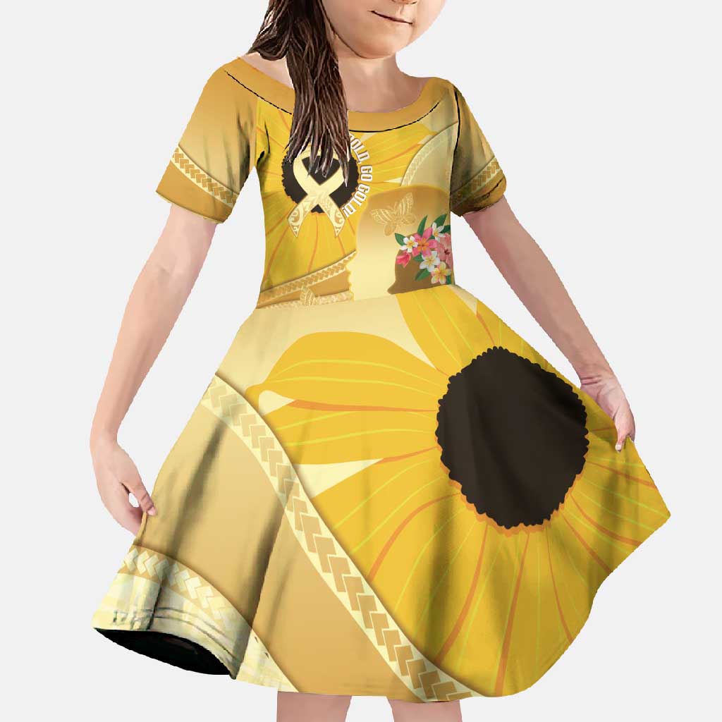 Polynesia Childhood Cancer Awareness Family Matching Tank Maxi Dress and Hawaiian Shirt Be Bold Go Gold Polynesian Art LT14 Daughter's Dress Gold - Polynesian Pride