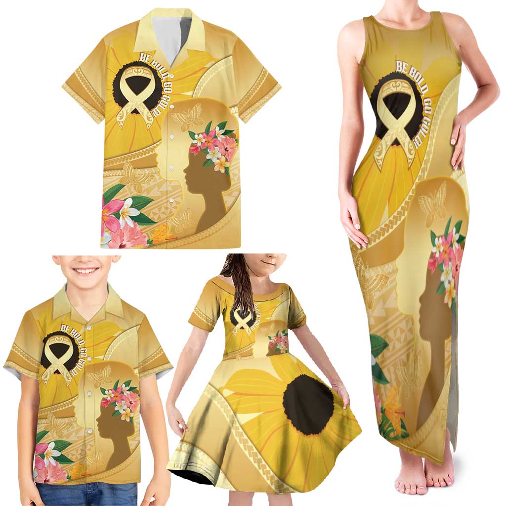 Polynesia Childhood Cancer Awareness Family Matching Tank Maxi Dress and Hawaiian Shirt Be Bold Go Gold Polynesian Art LT14 - Polynesian Pride