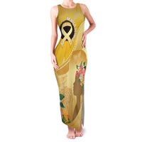 Polynesia Childhood Cancer Awareness Family Matching Tank Maxi Dress and Hawaiian Shirt Be Bold Go Gold Polynesian Art LT14 Mom's Dress Gold - Polynesian Pride