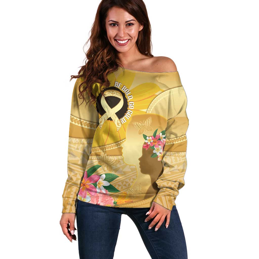 Polynesia Childhood Cancer Awareness Off Shoulder Sweater Be Bold Go Gold Polynesian Art LT14 Women Gold - Polynesian Pride