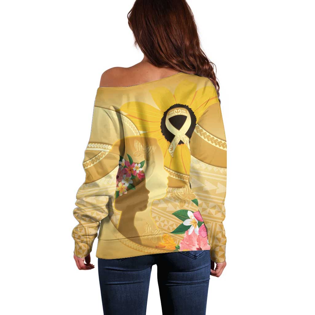 Polynesia Childhood Cancer Awareness Off Shoulder Sweater Be Bold Go Gold Polynesian Art