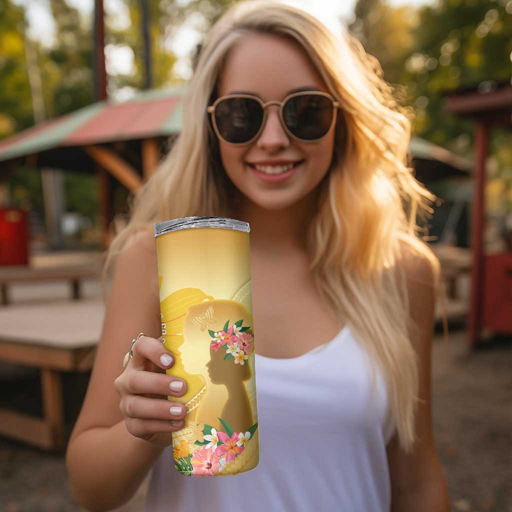Polynesia Childhood Cancer Awareness Skinny Tumbler Be Bold Go Gold Polynesian Art LT14 - Polynesian Pride