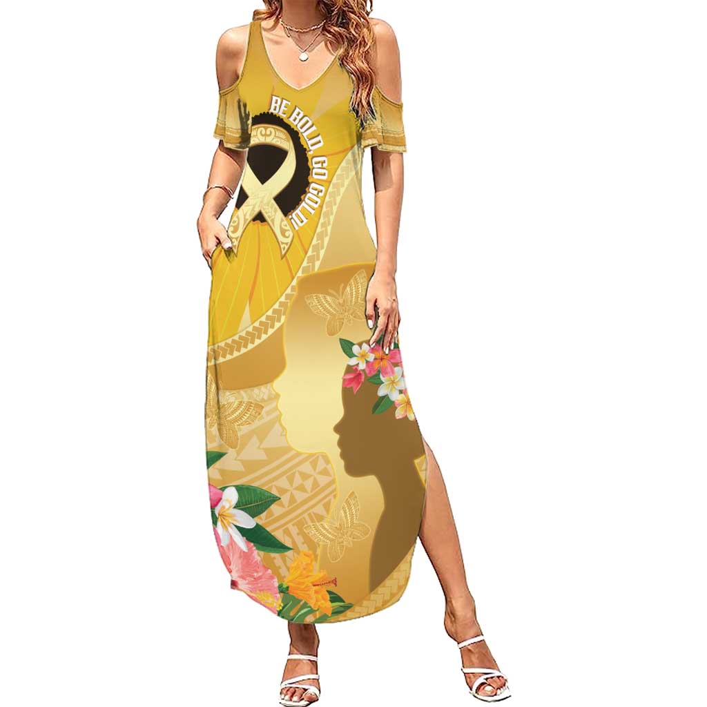 Polynesia Childhood Cancer Awareness Summer Maxi Dress Be Bold Go Gold Polynesian Art LT14 Women Gold - Polynesian Pride