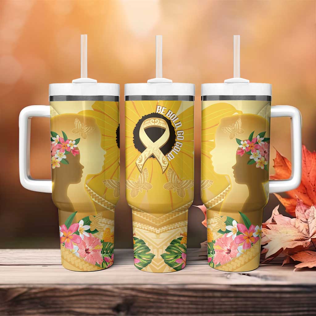 Polynesia Childhood Cancer Awareness Tumbler With Handle Be Bold Go Gold Polynesian Art