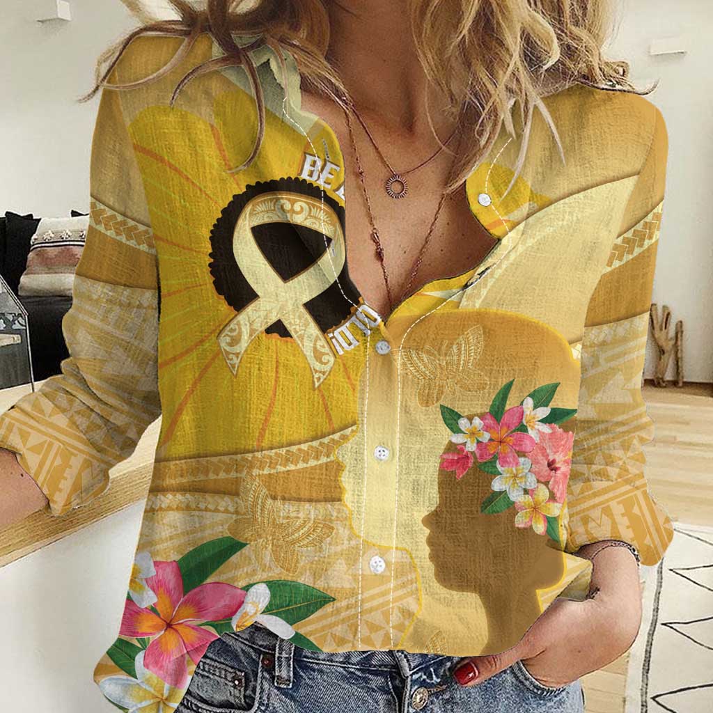 Polynesia Childhood Cancer Awareness Women Casual Shirt Be Bold Go Gold Polynesian Art LT14 Female Gold - Polynesian Pride