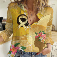 Polynesia Childhood Cancer Awareness Women Casual Shirt Be Bold Go Gold Polynesian Art LT14 Female Gold - Polynesian Pride