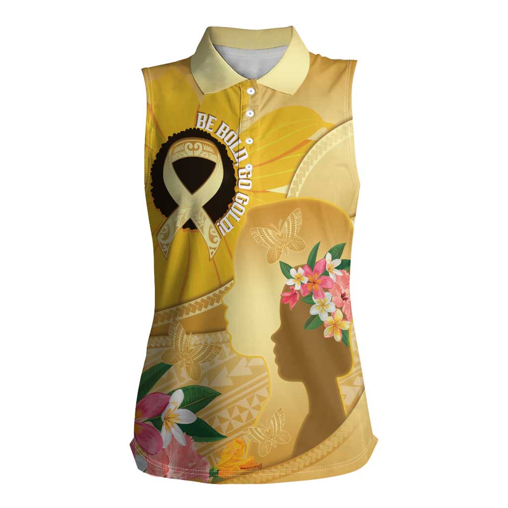 Polynesia Childhood Cancer Awareness Women Sleeveless Polo Shirt Be Bold Go Gold Polynesian Art LT14 Female Gold - Polynesian Pride