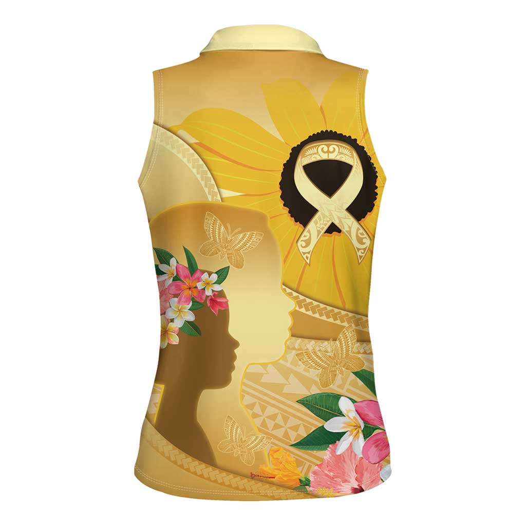 Polynesia Childhood Cancer Awareness Women Sleeveless Polo Shirt Be Bold Go Gold Polynesian Art LT14 - Polynesian Pride