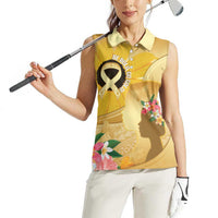 Polynesia Childhood Cancer Awareness Women Sleeveless Polo Shirt Be Bold Go Gold Polynesian Art LT14 - Polynesian Pride
