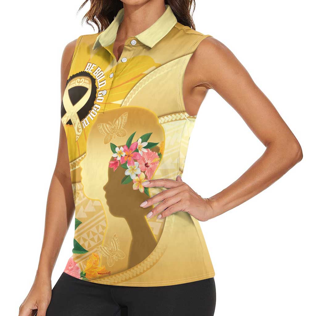 Polynesia Childhood Cancer Awareness Women Sleeveless Polo Shirt Be Bold Go Gold Polynesian Art LT14 - Polynesian Pride