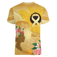 Polynesia Childhood Cancer Awareness Women V-Neck T-Shirt Be Bold Go Gold Polynesian Art LT14 - Polynesian Pride