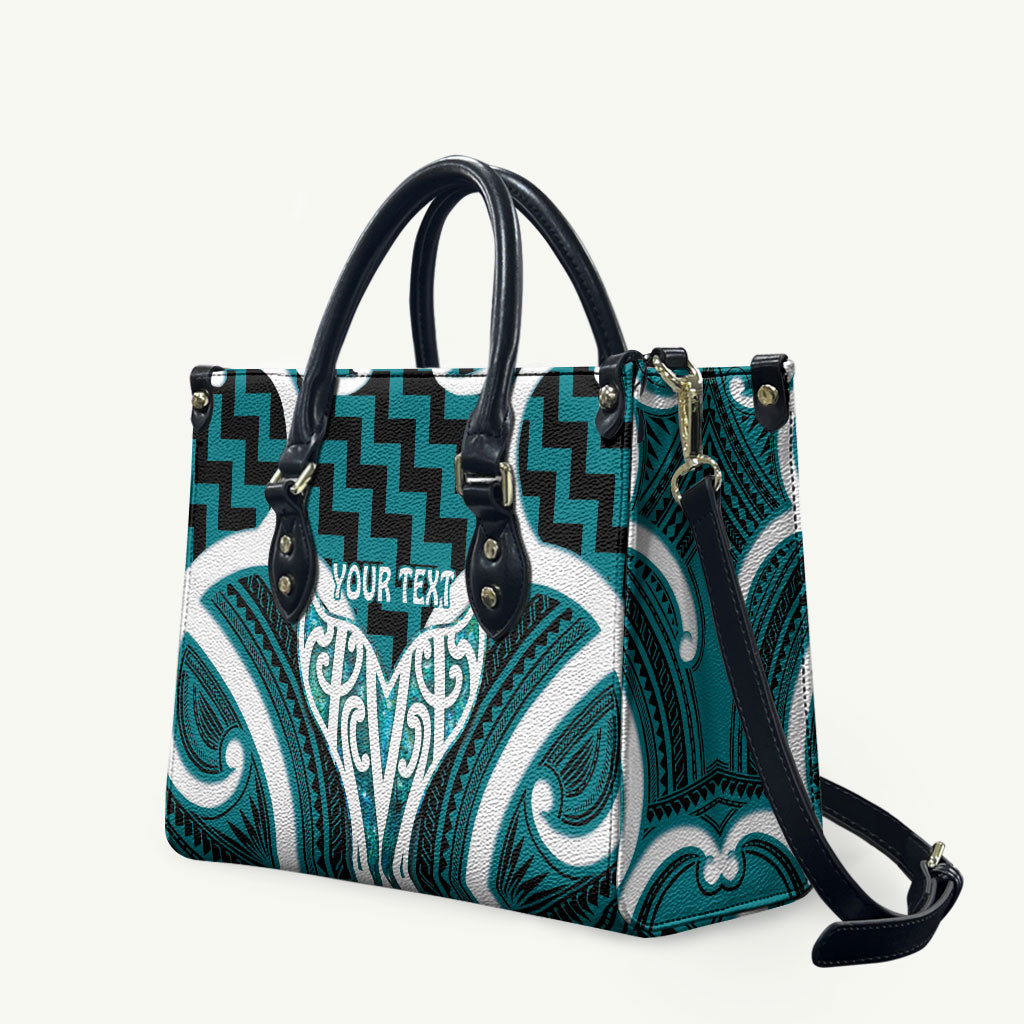Aotearoa Atua Tangaroa Personalised Leather Bag God Of The Sea Maori Whale Tail Cyan