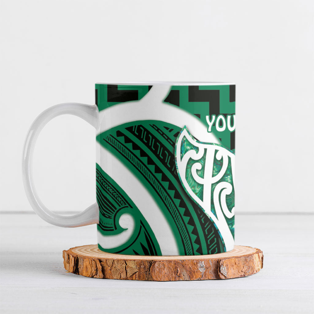 Aotearoa Atua Tangaroa Personalised Ceramic Mug God Of The Sea Maori Whale Tail Green