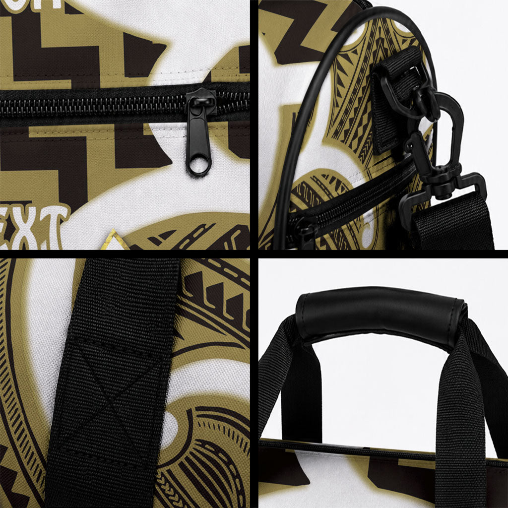 Aotearoa Atua Tangaroa Personalised Duffle Bag God Of The Sea Maori Whale Tail Yellow