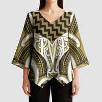 Aotearoa Atua Tangaroa Personalised Kimono Sleeve Blouse God Of The Sea Maori Whale Tail Yellow