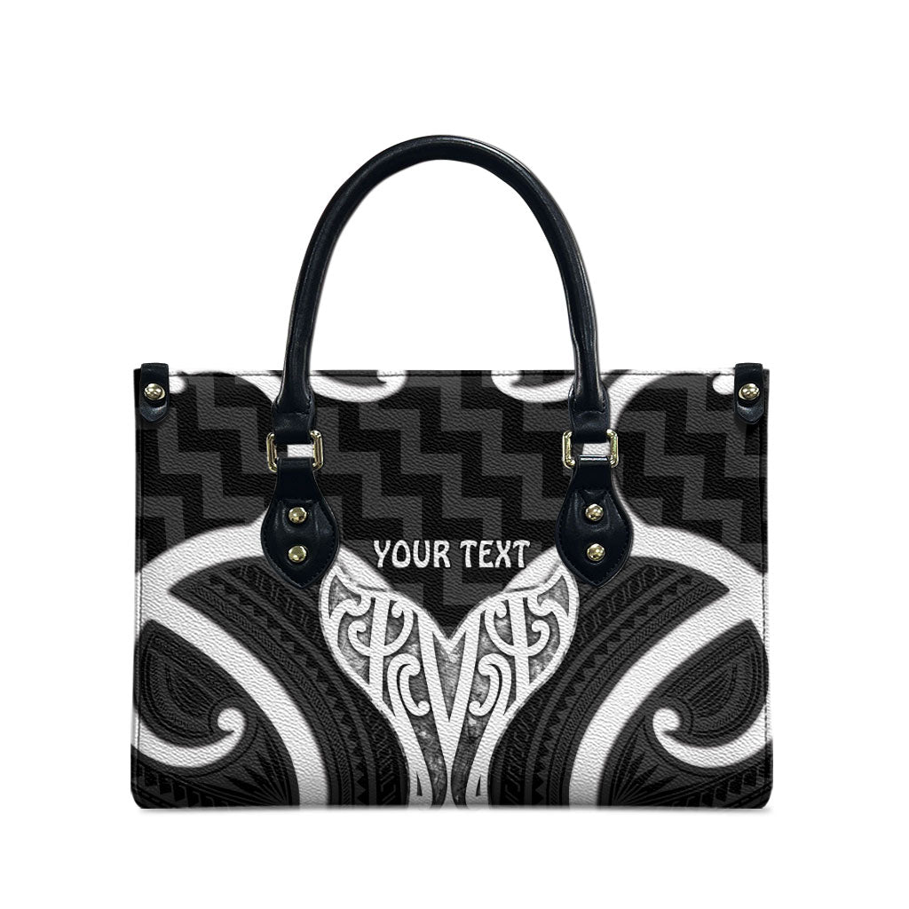 Aotearoa Atua Tangaroa Personalised Leather Bag God Of The Sea Maori Whale Tail Black