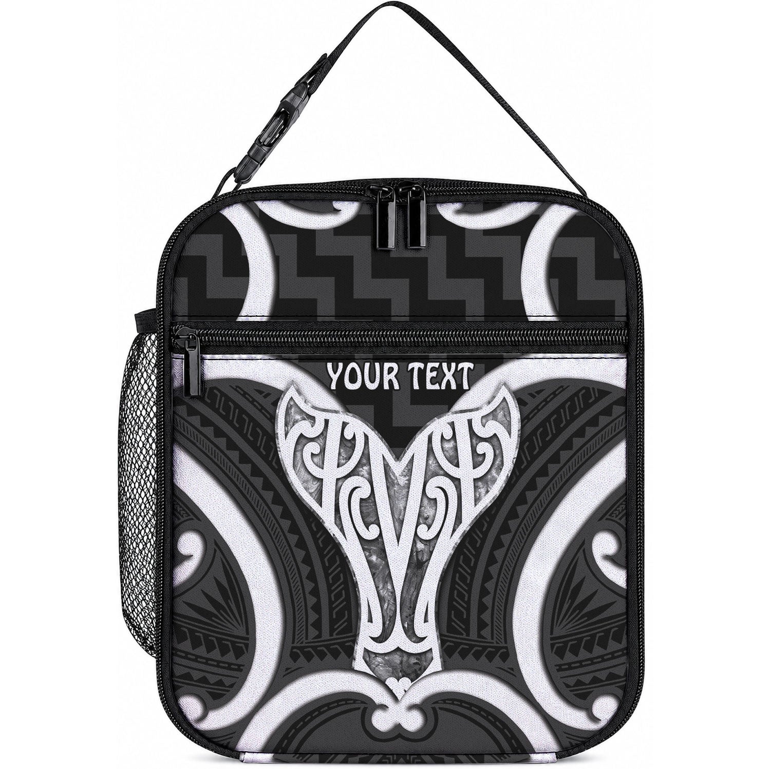 Aotearoa Atua Tangaroa Personalised Lunch Bag God Of The Sea Maori Whale Tail Black LT14 10.2 × 8.3 × 4.3 inch Black - Polynesian Pride