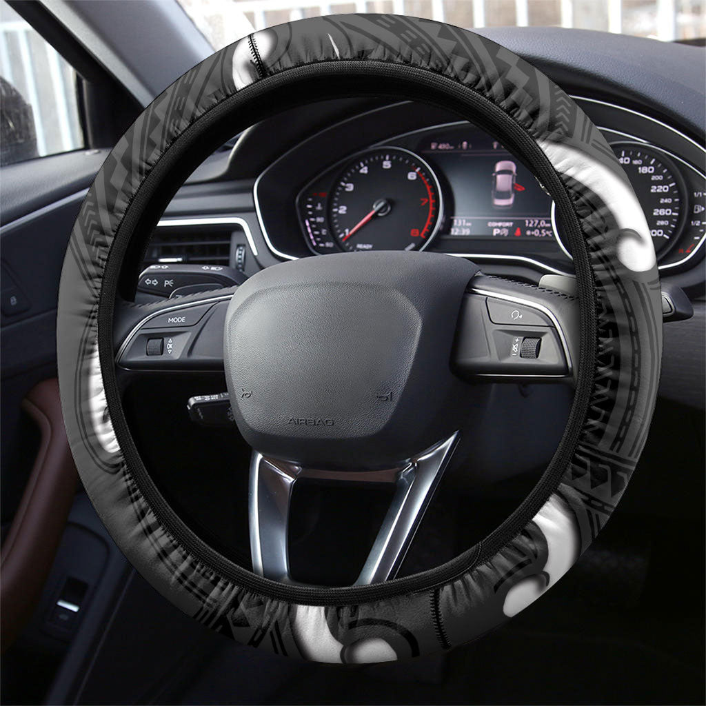Aotearoa Atua Tangaroa Steering Wheel Cover God Of The Sea Maori Whale Tail Black
