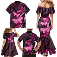 Think Pink Breast Cancer Awareness Family Matching Mermaid Dress and Hawaiian Shirt Butterfly Aboriginal Mix Polynesian Pattern LT14 - Polynesian Pride