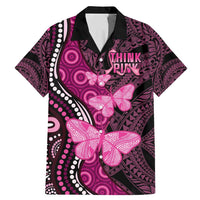 Think Pink Breast Cancer Awareness Family Matching Mermaid Dress and Hawaiian Shirt Butterfly Aboriginal Mix Polynesian Pattern LT14 Dad's Shirt - Short Sleeve Pink - Polynesian Pride