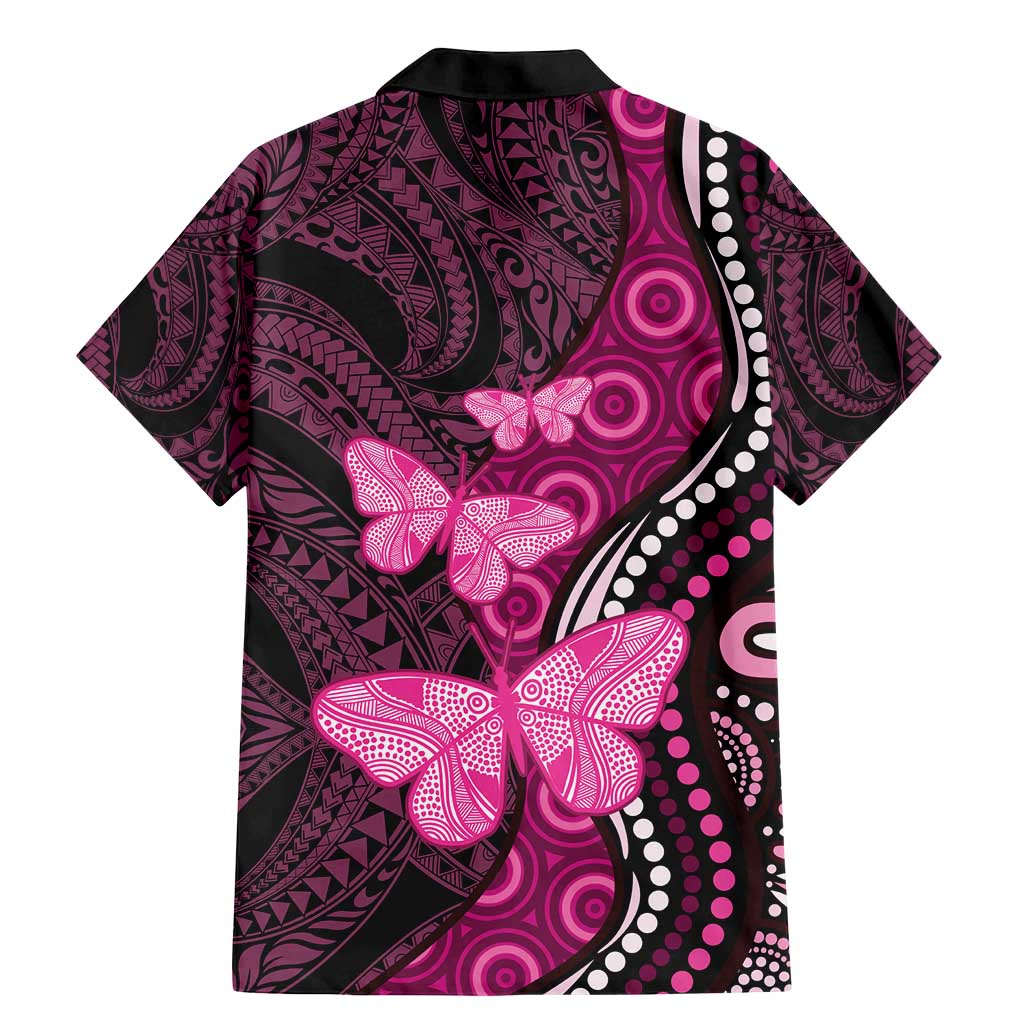 Think Pink Breast Cancer Awareness Family Matching Mermaid Dress and Hawaiian Shirt Butterfly Aboriginal Mix Polynesian Pattern LT14 - Polynesian Pride