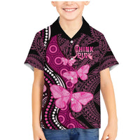 Think Pink Breast Cancer Awareness Family Matching Mermaid Dress and Hawaiian Shirt Butterfly Aboriginal Mix Polynesian Pattern LT14 Son's Shirt Pink - Polynesian Pride