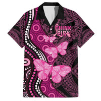 Think Pink Breast Cancer Awareness Family Matching Off The Shoulder Long Sleeve Dress and Hawaiian Shirt Butterfly Aboriginal Mix Polynesian Pattern LT14 Dad's Shirt - Short Sleeve Pink - Polynesian Pride