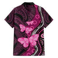 Think Pink Breast Cancer Awareness Family Matching Off The Shoulder Long Sleeve Dress and Hawaiian Shirt Butterfly Aboriginal Mix Polynesian Pattern LT14 - Polynesian Pride