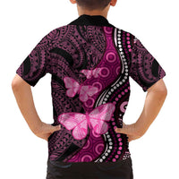 Think Pink Breast Cancer Awareness Family Matching Off Shoulder Maxi Dress and Hawaiian Shirt Butterfly Aboriginal Mix Polynesian Pattern LT14 - Polynesian Pride
