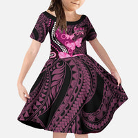 Think Pink Breast Cancer Awareness Family Matching Off Shoulder Maxi Dress and Hawaiian Shirt Butterfly Aboriginal Mix Polynesian Pattern LT14 Daughter's Dress Pink - Polynesian Pride