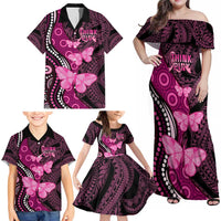 Think Pink Breast Cancer Awareness Family Matching Off Shoulder Maxi Dress and Hawaiian Shirt Butterfly Aboriginal Mix Polynesian Pattern LT14 - Polynesian Pride