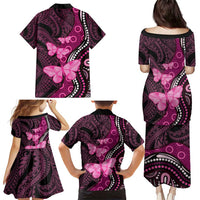 Think Pink Breast Cancer Awareness Family Matching Puletasi and Hawaiian Shirt Butterfly Aboriginal Mix Polynesian Pattern LT14 - Polynesian Pride