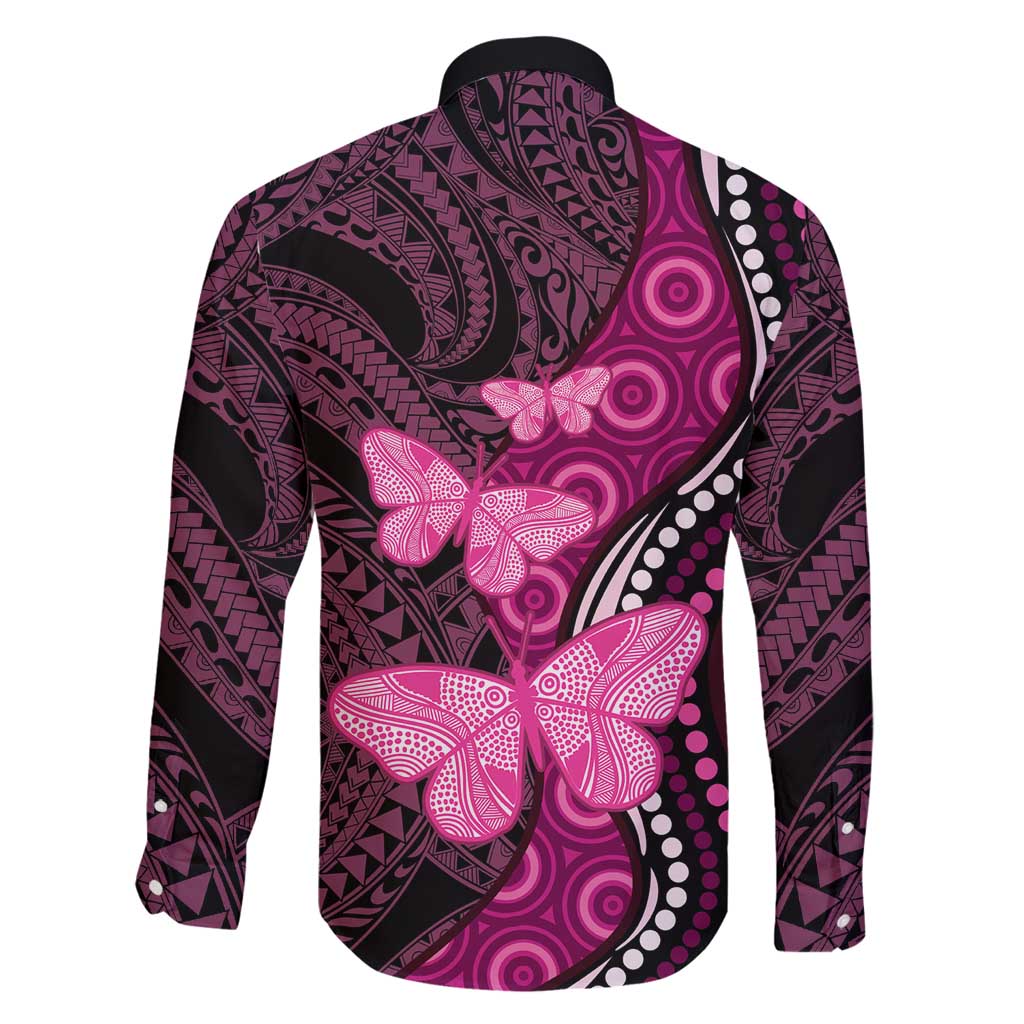 Think Pink Breast Cancer Awareness Family Matching Puletasi and Hawaiian Shirt Butterfly Aboriginal Mix Polynesian Pattern LT14 - Polynesian Pride