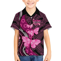 Think Pink Breast Cancer Awareness Family Matching Puletasi and Hawaiian Shirt Butterfly Aboriginal Mix Polynesian Pattern LT14 Son's Shirt Pink - Polynesian Pride