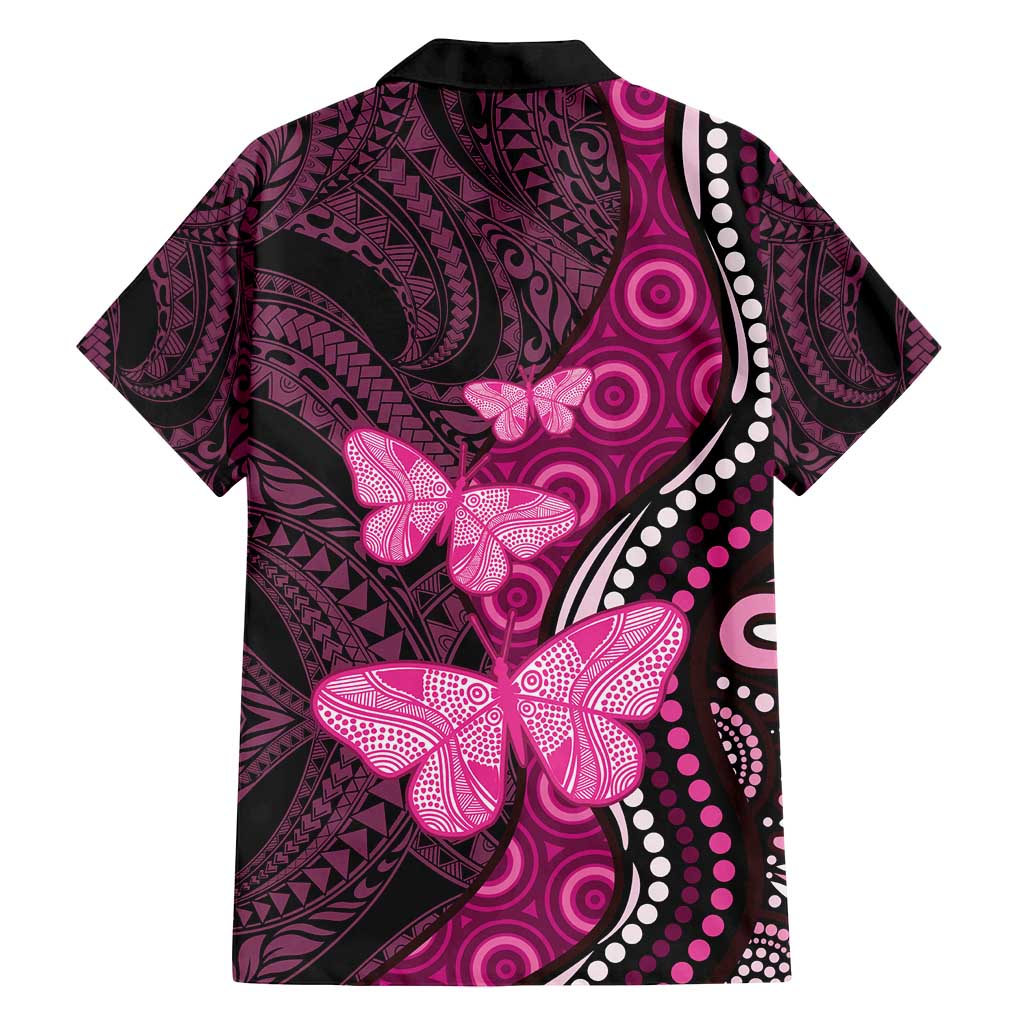 Think Pink Breast Cancer Awareness Family Matching Tank Maxi Dress and Hawaiian Shirt Butterfly Aboriginal Mix Polynesian Pattern