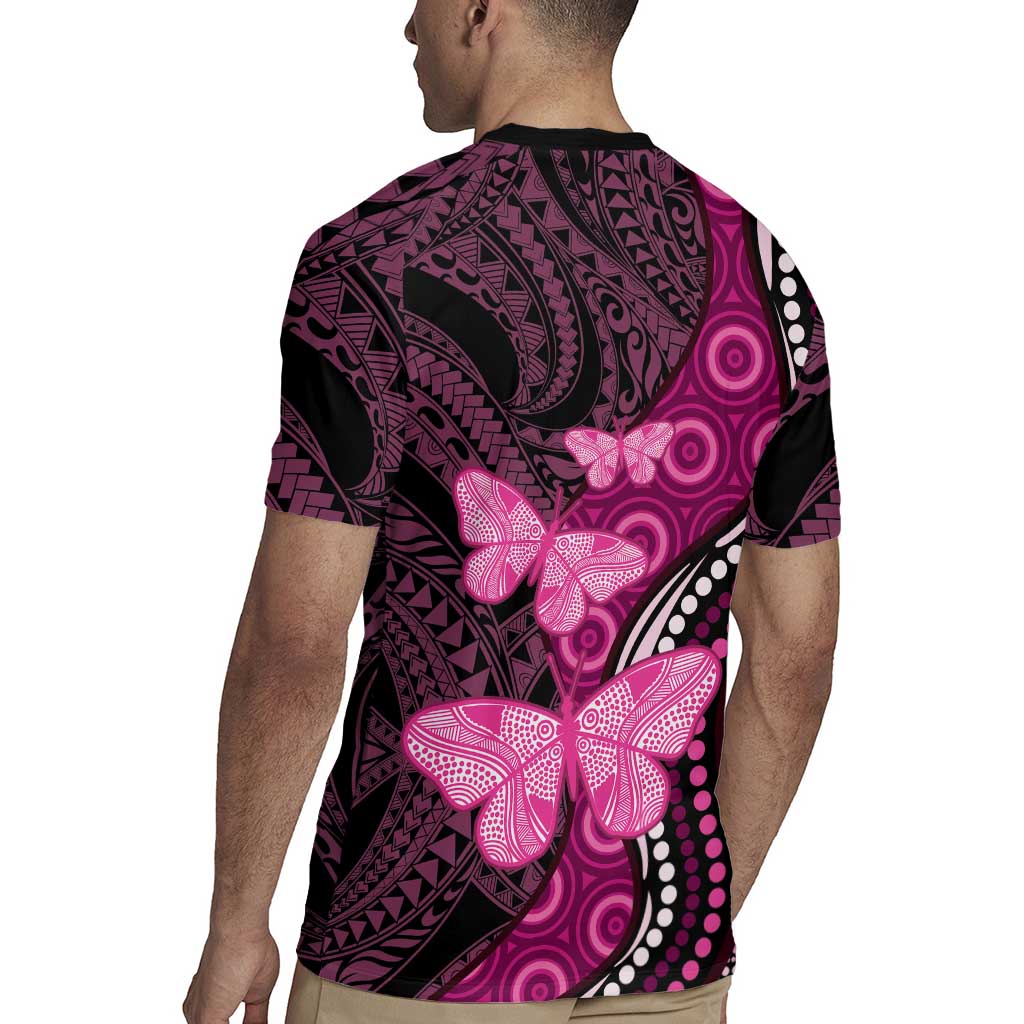 Think Pink Breast Cancer Awareness Rugby Jersey Butterfly Aboriginal Mix Polynesian Pattern LT14 - Polynesian Pride
