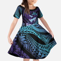 You Matter Suicide Prevention Awareness Family Matching Off The Shoulder Long Sleeve Dress and Hawaiian Shirt Butterfly Aboriginal Mix Polynesian Pattern LT14 Daughter's Dress Purple - Polynesian Pride