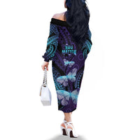 You Matter Suicide Prevention Awareness Family Matching Off The Shoulder Long Sleeve Dress and Hawaiian Shirt Butterfly Aboriginal Mix Polynesian Pattern LT14 - Polynesian Pride