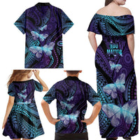 You Matter Suicide Prevention Awareness Family Matching Off Shoulder Maxi Dress and Hawaiian Shirt Butterfly Aboriginal Mix Polynesian Pattern LT14 - Polynesian Pride