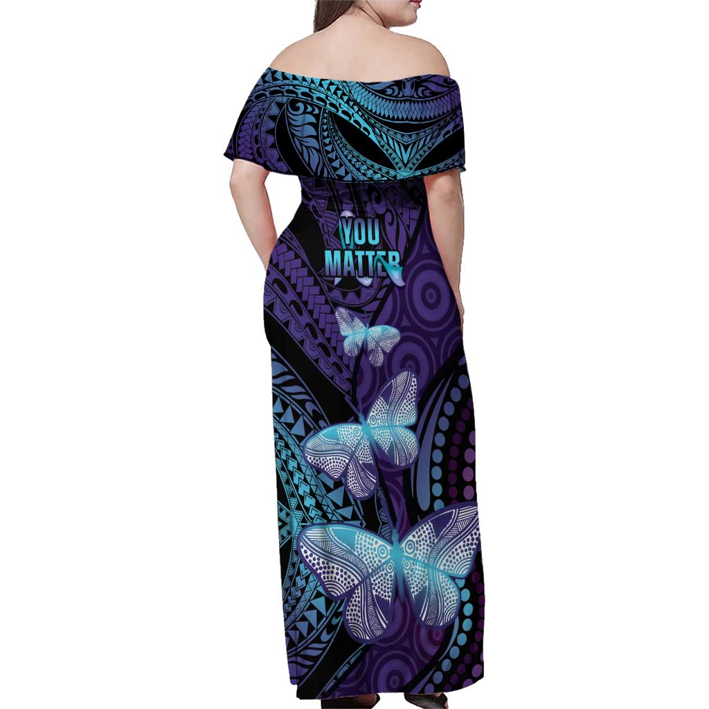 You Matter Suicide Prevention Awareness Family Matching Off Shoulder Maxi Dress and Hawaiian Shirt Butterfly Aboriginal Mix Polynesian Pattern LT14 - Polynesian Pride