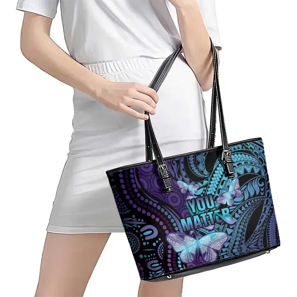 You Matter Suicide Prevention Awareness Leather Tote Bag Butterfly Aboriginal Mix Polynesian Pattern LT14 - Polynesian Pride