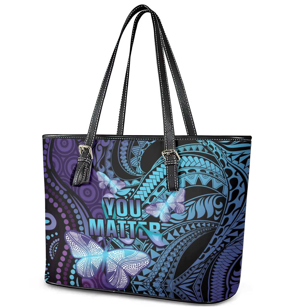 You Matter Suicide Prevention Awareness Leather Tote Bag Butterfly Aboriginal Mix Polynesian Pattern LT14 - Polynesian Pride