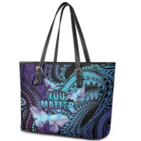 You Matter Suicide Prevention Awareness Leather Tote Bag Butterfly Aboriginal Mix Polynesian Pattern LT14 - Polynesian Pride