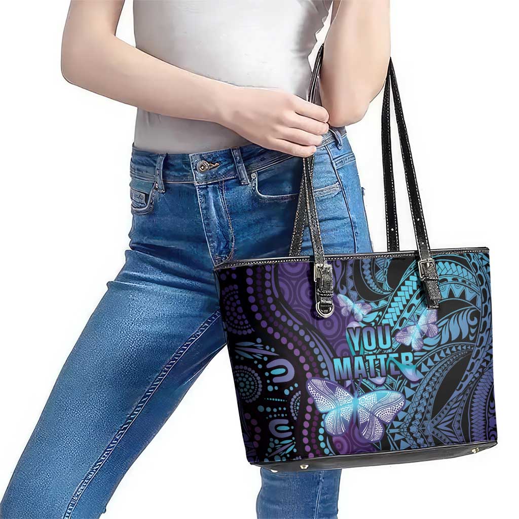 You Matter Suicide Prevention Awareness Leather Tote Bag Butterfly Aboriginal Mix Polynesian Pattern LT14 - Polynesian Pride