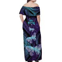 You Matter Suicide Prevention Awareness Off Shoulder Maxi Dress Butterfly Aboriginal Mix Polynesian Pattern LT14 - Polynesian Pride