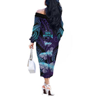 You Matter Suicide Prevention Awareness Off The Shoulder Long Sleeve Dress Butterfly Aboriginal Mix Polynesian Pattern